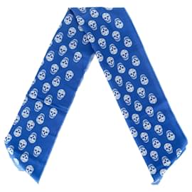 Alexander Mcqueen- Alexander Mcqueen Skull Printed Reversible Scarf in Blue Wool-Blue