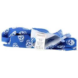 Alexander Mcqueen- Alexander Mcqueen Skull Printed Reversible Scarf in Blue Wool-Blue