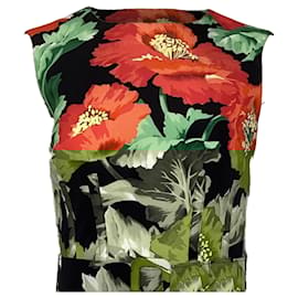 Oscar de la Renta-Oscar de la Renta Poppies Print Faille Fit & Flare Dress In Floral Print Polyester-Other