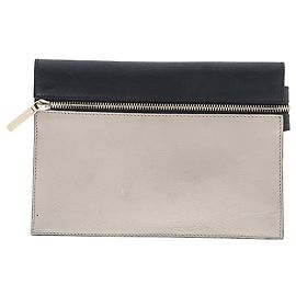 Pochette zippée Victoria Beckham en cuir noir et blanc Blanc