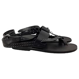 Saint Laurent-Saint Laurent Culver Studded Flat Sandals in Black Calfskin Leather-Black