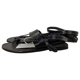 Saint Laurent-Saint Laurent Culver Studded Flat Sandals in Black Calfskin Leather-Black
