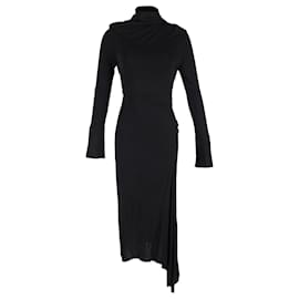 Victoria Beckham- Victoria Beckham Asymmetric Maxi Long Sleeve Dress in Black Rayon -Black