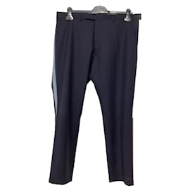 Valentino Garavani-Valentino Stripe Detail Trousers in Navy Blue Wool-Blue,Navy blue