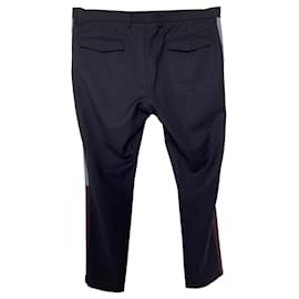 Valentino Garavani-Valentino Stripe Detail Trousers in Navy Blue Wool-Blue,Navy blue