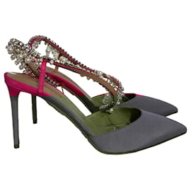 Aquazzura-Aquazzura Exquisite 85 Crystal And Pearl-Embellished Slingback Pumps in Pink Satin-Brown,Pink