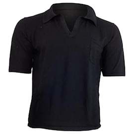 Saint Laurent- Saint Laurent  Cassandre Knitted Polo Shirt in Black Wool-Black