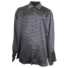 Camicia a maniche lunghe in seta nera con stampa logo BB di Balenciaga Nero