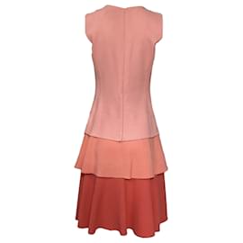 Oscar de la Renta-Oscar De La Renta Tiered Colorblock Sleeveless Midi Dress in Pink Wool-Brown,Pink