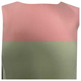 Oscar de la Renta-Oscar De La Renta Tiered Colorblock Sleeveless Midi Dress in Pink Wool-Brown,Pink