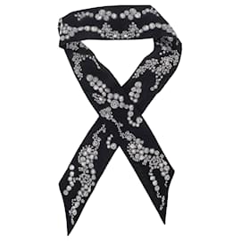 Alexander Mcqueen- Alexander Mcqueen Button Printed Twilly in Black Silk-Black