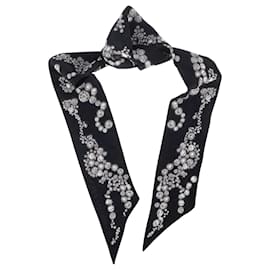 Alexander Mcqueen- Alexander Mcqueen Button Printed Twilly in Black Silk-Black