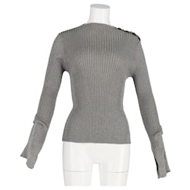 Roland Mouret- Roland Mouret Ribbed-Knit Long Sleeve Top in Grey Polyester-Grey