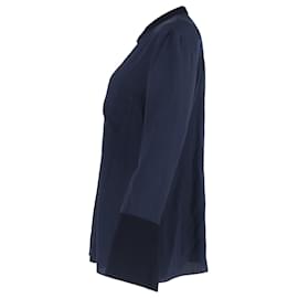Roland Mouret- Roland Mouret Collarless Buttoned Long Sleeve Shirt in Navy Blue Silk-Blue,Navy blue