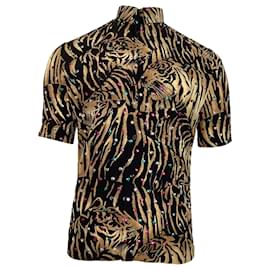 Saint Laurent- Saint Laurent Tiger Print Embellished Shirt in Multicolor Silk-Multiple colors