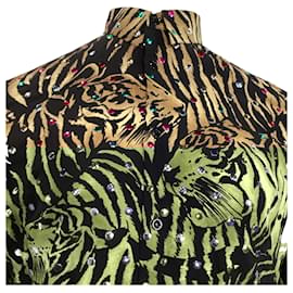 Saint Laurent- Saint Laurent Tiger Print Embellished Shirt in Multicolor Silk-Multiple colors