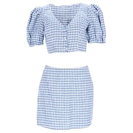 Reformation-Reformation Ethel Two Piece Top and Mini Skirt Set in Light Blue Linen-Blue,Light blue