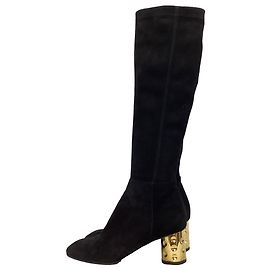 Botas de cano alto com zíper em camurça preta Louis Vuitton Preto