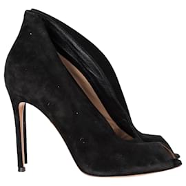 Gianvito Rossi- Gianvito Rossi Vamp Slip-On Peep-Toe Boots in Black Suede-Black