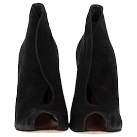 Gianvito Rossi- Gianvito Rossi Vamp Slip-On Peep-Toe Boots in Black Suede-Black