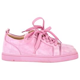 Christian Louboutin- Christian Louboutin Louis Junior Orlato Lace-Up Sneakers in Pink Suede-Pink