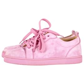 Christian Louboutin- Christian Louboutin Louis Junior Orlato Lace-Up Sneakers in Pink Suede-Pink
