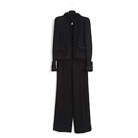Chanel-Chanel 2003C Jacket Pants FR40 Black Wool and Silk Jacket Set UK12 US8-Black