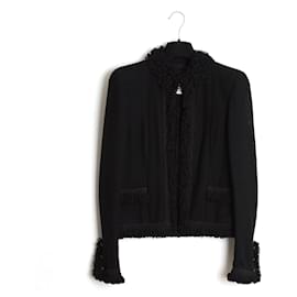 Chanel-Chanel 2003C Jacket Pants FR40 Black Wool and Silk Jacket Set UK12 US8-Black