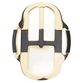 Hermès-Hermes Buckle Scarf Ring in Black and Gold-Black,Golden