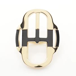 Hermès-Hermes Buckle Scarf Ring in Black and Gold-Black,Golden
