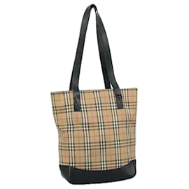Autre Marque-Burberrys Nova Check Tote Bag Canvas Leather Beige Black gold Auth 105753-Black,Beige,Golden