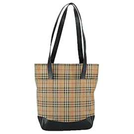 Autre Marque-Burberrys Nova Check Tote Bag Canvas Leather Beige Black gold Auth 105753-Black,Beige,Golden
