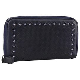 Autre Marque Portafoglio Lungo in Pelle Intrecciato Nero Argento Auth bs21015 Nero Argento