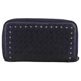 Autre Marque-BOTTEGA VENETA INTRECCIATO Long Wallet Leather Black Silver Auth bs21015-Black,Silvery