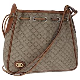 Céline-CELINE Macadam Canvas Shoulder Bag PVC Beige Silver Auth 105334-Silvery,Beige