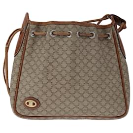 Céline-CELINE Macadam Canvas Shoulder Bag PVC Beige Silver Auth 105334-Silvery,Beige