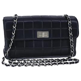 Chanel-CHANEL Choco Bar Chain Shoulder Bag Lamb Skin Black CC Auth bs21132-Black