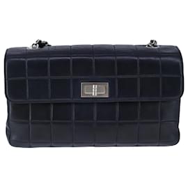 Chanel-CHANEL Choco Bar Chain Shoulder Bag Lamb Skin Black CC Auth bs21132-Black