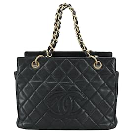 Chanel-CHANEL Sac à main Matelassé avec chaîne en cuir caviar noir or CC Auth PP148-Noir,Doré