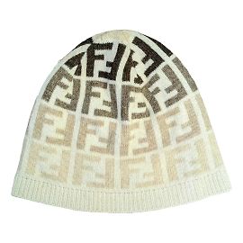 Fendi hat in cashmere and wool, beige, FF monogram. Beige