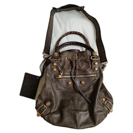 Balenciaga-Balenciaga Pompon Giant stud bag-Brown
