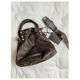 Balenciaga-Balenciaga Pompon Giant stud bag-Brown