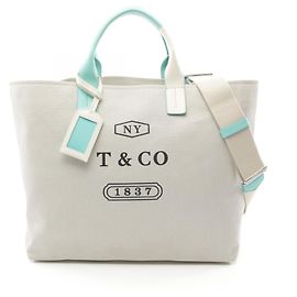 Bolsa tote de lona e couro Tiffany & Co. Marrom Branco Azul