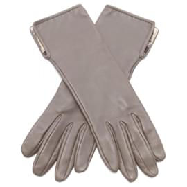 Hermès-Hermes Gray Leather Warm Gloves-Brown
