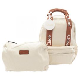 Mochila de lona e couro Chloé Marrom Cru