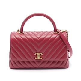 Chanel-Chanel Coco Handle 29 Flap Chevron V-Stitch Handbag-Red