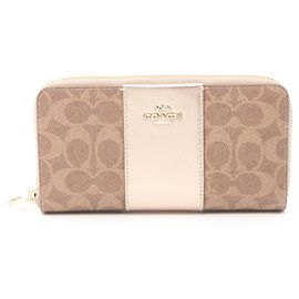 Portefeuille zippé long Coach Boxed Signature Marron Doré