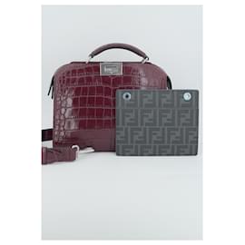 Fendi-Fendi Peekaboo IseeU bag in Red Crocodile leather Label-Red