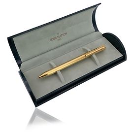Louis Vuitton Vintage Gold Metal Engraved Ballpoint Pen with Case Golden