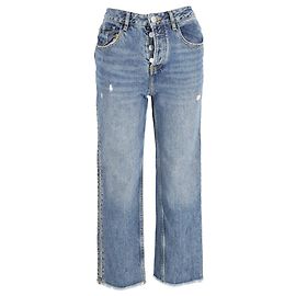 Jean large taille haute en denim bleu avec zip Maje Bleu